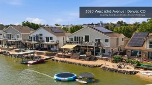 Lakefront home at 3080 West 63rd Avenue in Denver, Colorado, with private dock and direct water access.